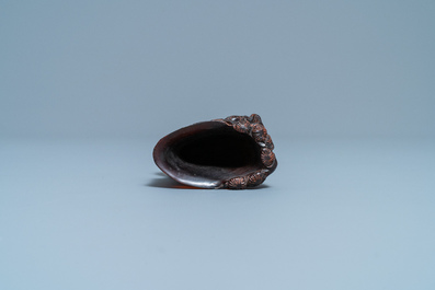 A Chinese carved horn libation cup, Jiaqing