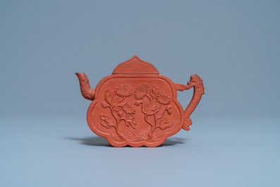 An unusual Chinese Yixing stoneware teapot and cover, Kangxi