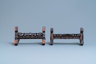 Three Chinese wooden table screen stands, 19th C.