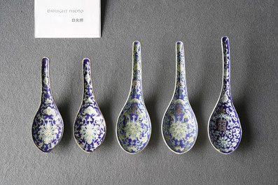 Five Chinese blue-ground spoons, incl. two pairs with Tongzhi marks and of the period