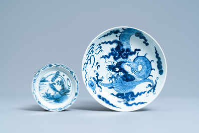 Zes Chinese blauw-witte schotels, Wanli en later