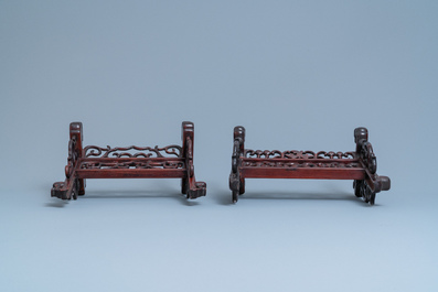 Three Chinese wooden table screen stands, 19th C.