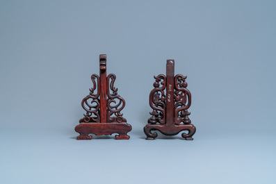 Three Chinese wooden table screen stands, 19th C.