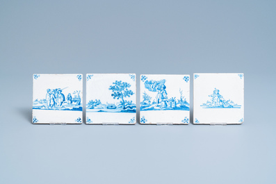 Twelve Dutch Delft blue and white biblical tiles, 17/18th C.