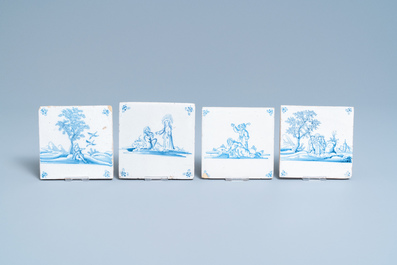 Douze carreaux aux sujets religieux en fa&iuml;ence de Delft en bleu et blanc, 17/18&egrave;me