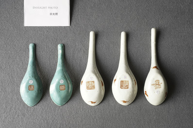 Five Chinese blue-ground spoons, incl. two pairs with Tongzhi marks and of the period