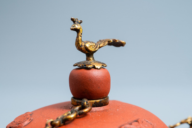 A Chinese gilt-mounted Yixing stoneware teapot and cover, Kangxi