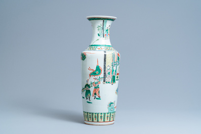 A Chinese famille verte rouleau vase, 19th C.