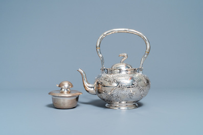 A Chinese silver teapot on stand, Luen Wo, Shanghai, 19th C.