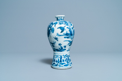 A Chinese blue and white 'meiping' vase with cranes, Wanli