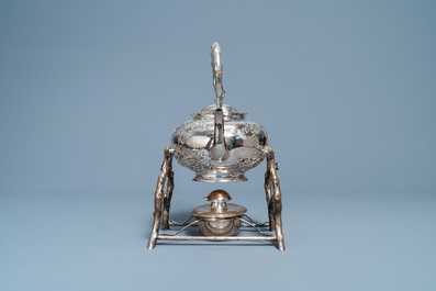 A Chinese silver teapot on stand, Luen Wo, Shanghai, 19th C.