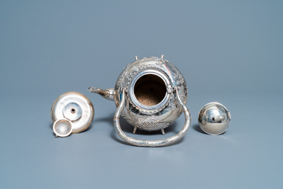 A Chinese silver teapot on stand, Luen Wo, Shanghai, 19th C.