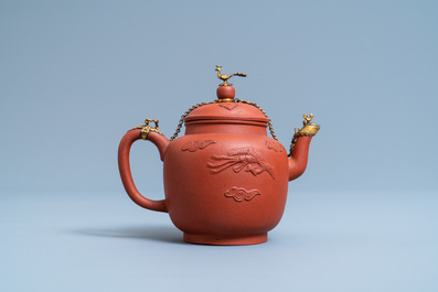 A Chinese gilt-mounted Yixing stoneware teapot and cover, Kangxi