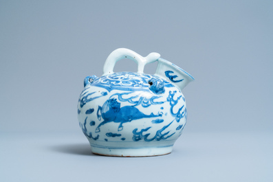 A Chinese blue and white 'flying horse' ewer, Wanli