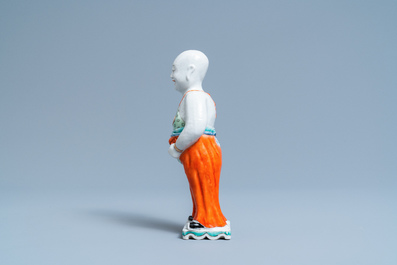 A Chinese famille verte water dropper modelled as a peeing boy, Qianlong