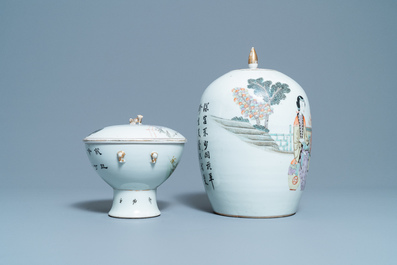 A Chinese qianjiang cai covered bowl and a jar, 19/20th C.
