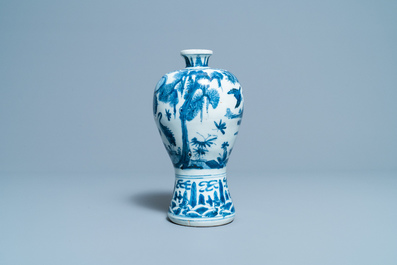 A Chinese blue and white 'meiping' vase with cranes, Wanli