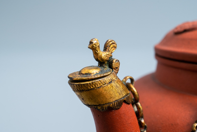 A Chinese gilt-mounted Yixing stoneware teapot and cover, Kangxi