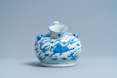 A Chinese blue and white 'flying horse' ewer, Wanli