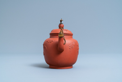 A Chinese gilt-mounted Yixing stoneware teapot and cover, Kangxi