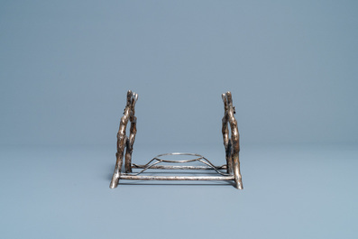A Chinese silver teapot on stand, Luen Wo, Shanghai, 19th C.