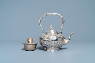 A Chinese silver teapot on stand, Luen Wo, Shanghai, 19th C.