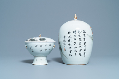 Een Chinese qianjiang cai dekselpot en een dekselkom, 19/20e eeuw