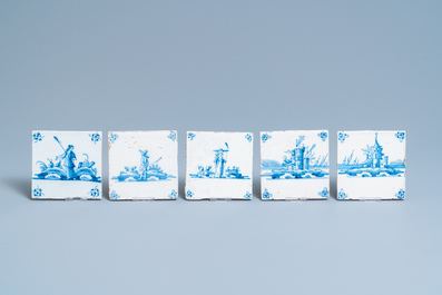 Forty Dutch Delft blue and white 'landscape' tiles, 18th C.