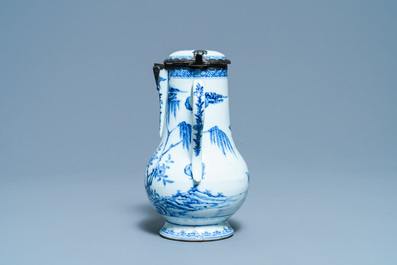 A Chinese blue and white silver-mounted ewer and cover, Yongzheng