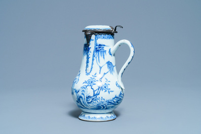 A Chinese blue and white silver-mounted ewer and cover, Yongzheng