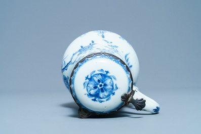 A Chinese blue and white silver-mounted ewer and cover, Yongzheng