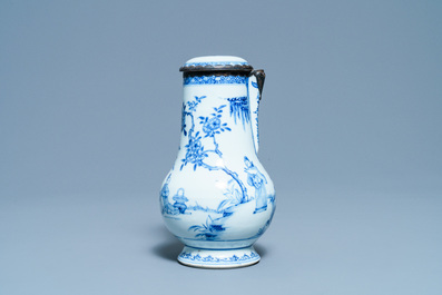 A Chinese blue and white silver-mounted ewer and cover, Yongzheng