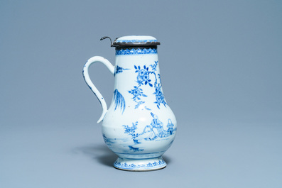 A Chinese blue and white silver-mounted ewer and cover, Yongzheng