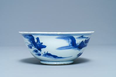 Un bol en porcelaine de Chine en bleu et blanc &agrave; d&eacute;cor de Wang Xizhi, &eacute;poque Transition