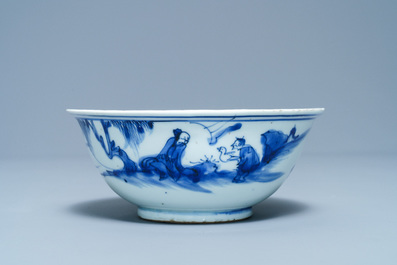 A Chinese blue and white 'Wang Xizhi' bowl, Transitional period