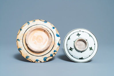 An Iznik 'tulip' dish and a documentary Damascus dish, Turkey and Syria, 17th C.