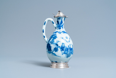 A Chinese blue and white ewer with Dutch silver mounts, Transitional period