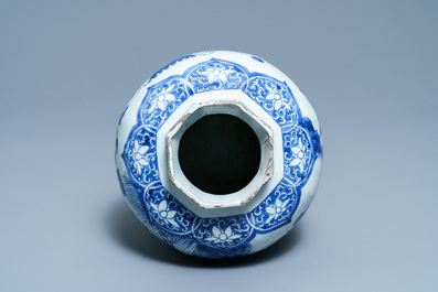 A Chinese blue and white octagonal vase, Transitional period