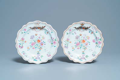 A pair of Chinese famille rose Danish market armorial plates, Qianlong
