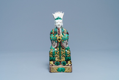 A Chinese verte biscuit figure of Wenchang Wang, Kangxi