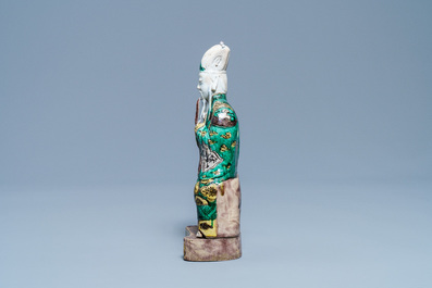 A Chinese verte biscuit figure of Wenchang Wang, Kangxi