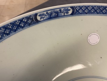 A large Chinese blue and white bowl with floral design, Qianlong