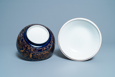 Three Chinese powder blue and gilt bowls, 19th C.
