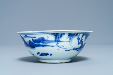 Un bol en porcelaine de Chine en bleu et blanc &agrave; d&eacute;cor de Wang Xizhi, &eacute;poque Transition