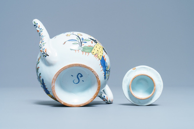 A polychrome French faience teapot and cover, Sinceny, 18th C.