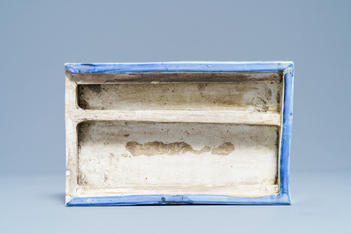 A Japanese blue and white Shoki-Imari rectangular box and cover, Edo