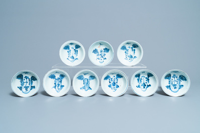 Seventeen Chinese blue and white 'cabbage' bowls, Transitional period