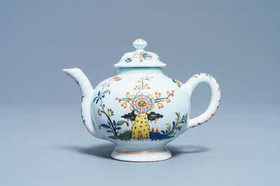 A polychrome French faience teapot and cover, Sinceny, 18th C.