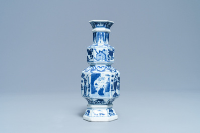 A Chinese blue and white hexagonal triple gourd vase, Kangxi