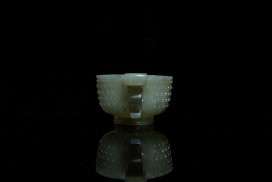 A Chinese jade two-handled libation cup, Ming